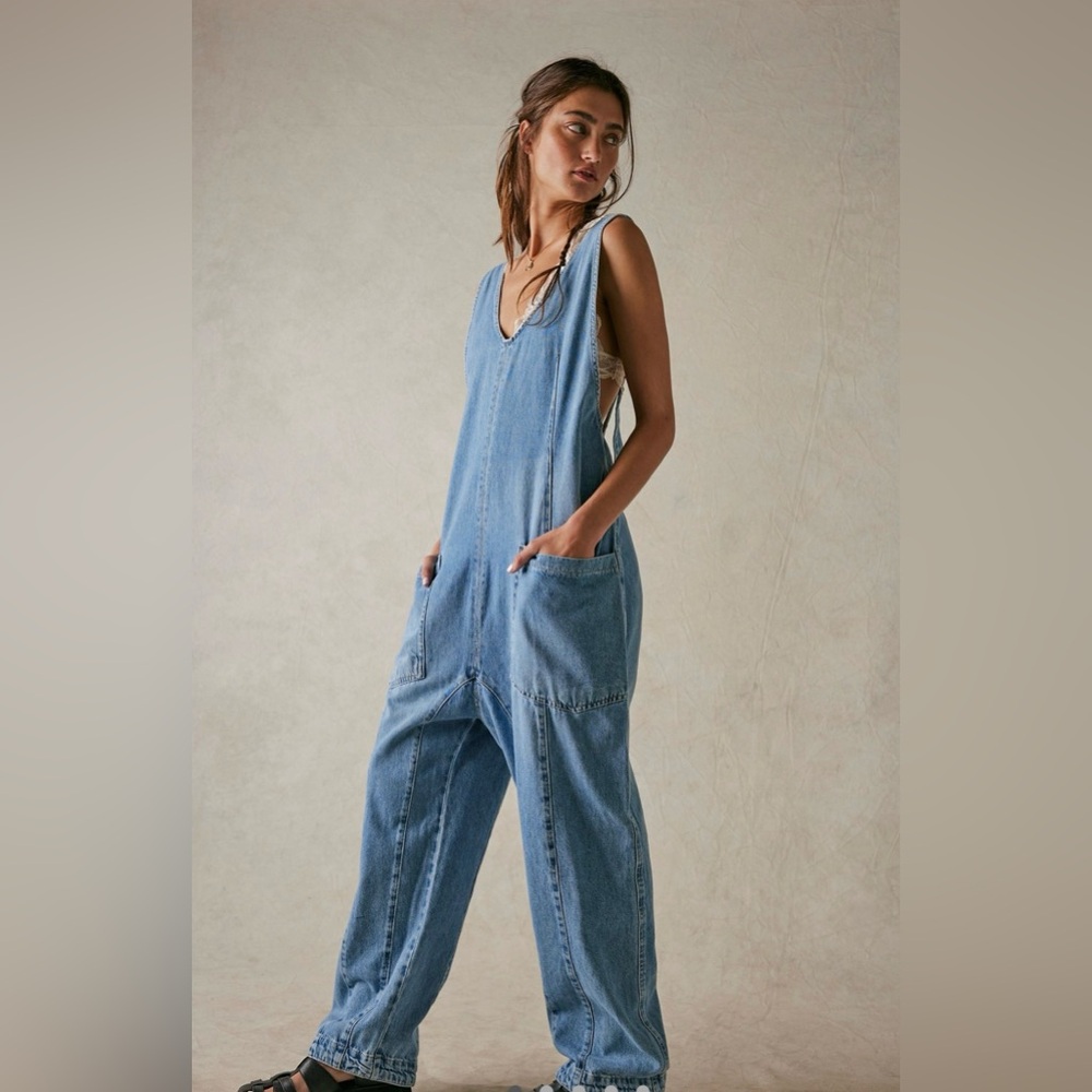 Free People Light Blue Denim Jumpsuit
